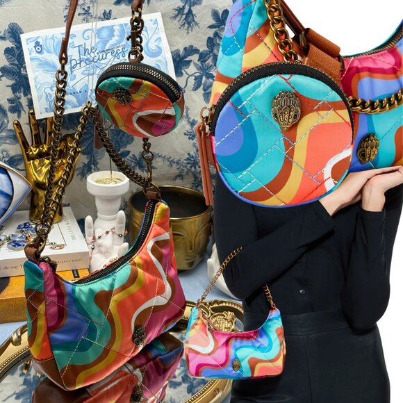 🆕 KURT GEIGER LONDON 🧿 NWOT Small Recycled Nylon Multi Crossbody Rainbow Swirl - Picture 1 of 13